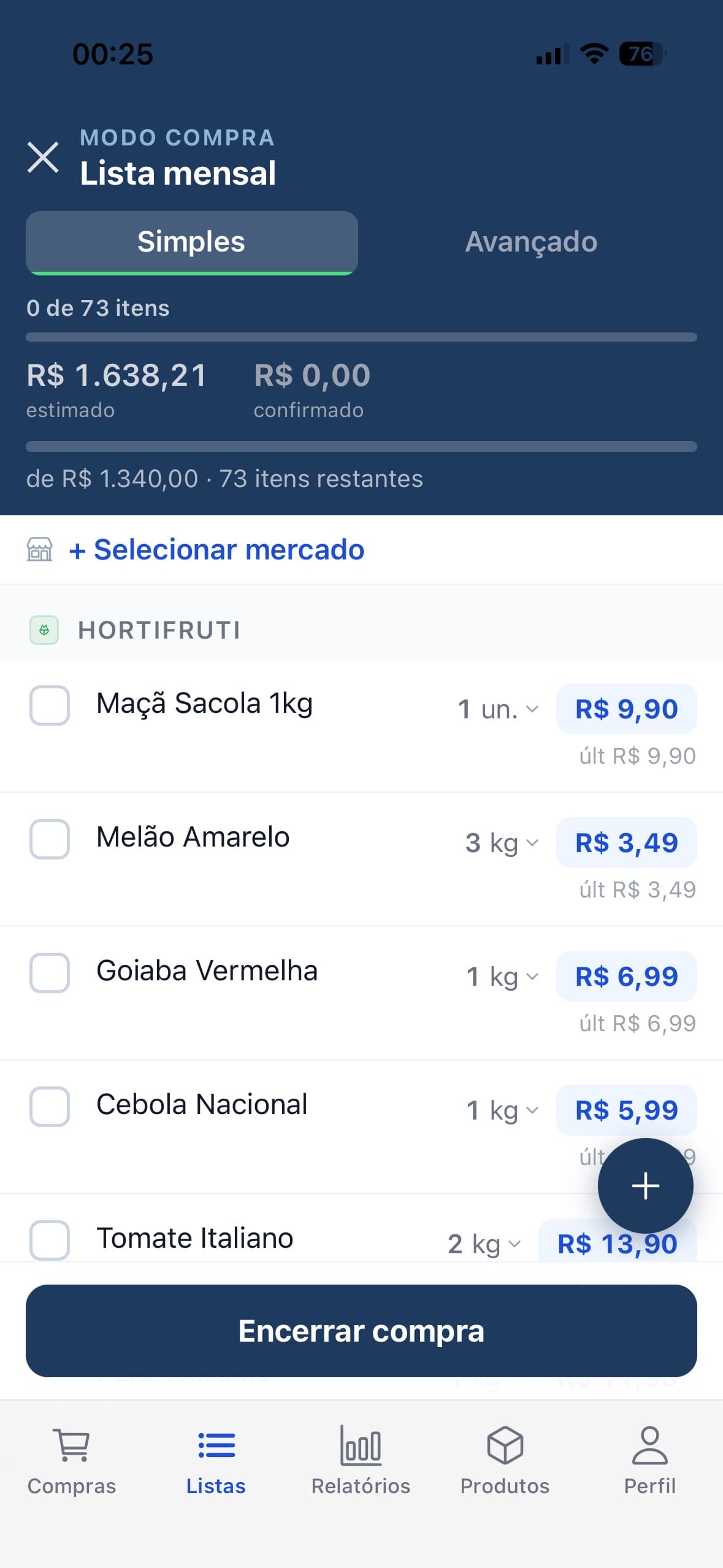 Modo compra do Notix com preços em tempo real